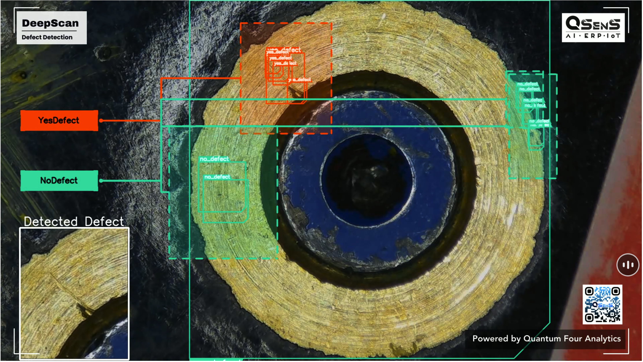 Defect-detection feed for a manufactured component.
